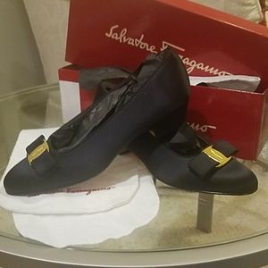 Black Satin Ferragamo pumps